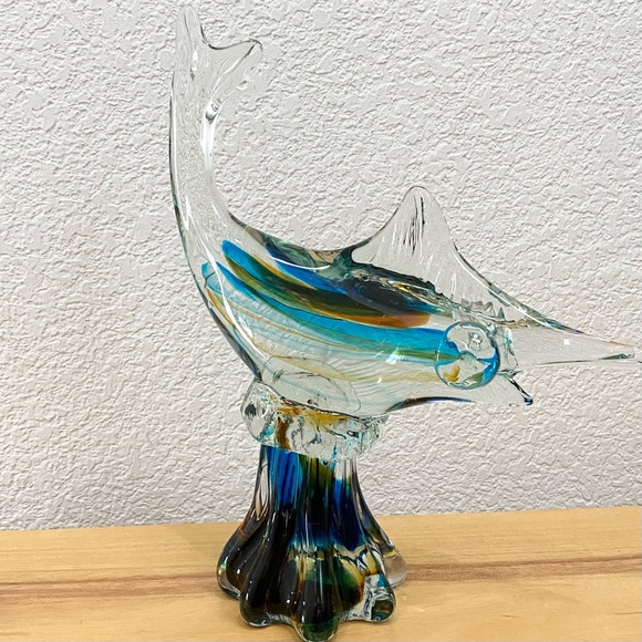 Murano Style Art Glass Blue Marlin Fish 11” Fish Sculpture Figurine - Picture 10 of 14